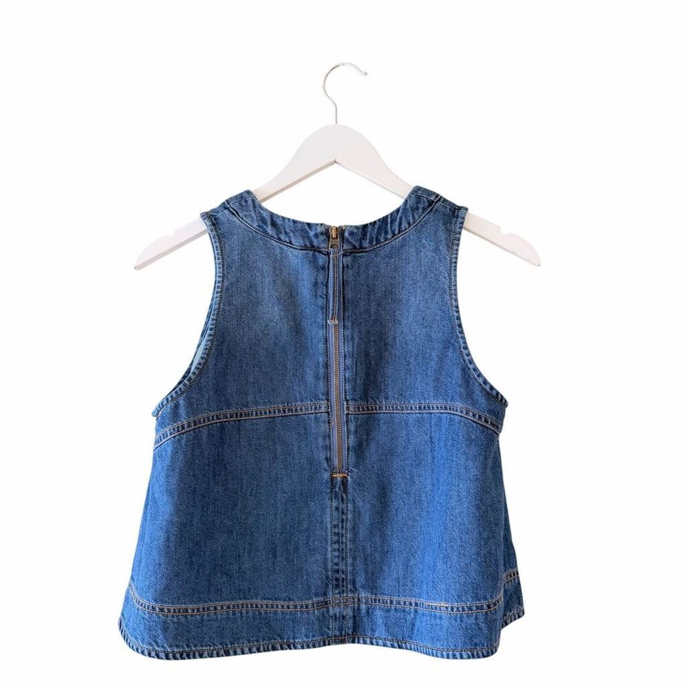 Habitual Denim Jeans Boxy Sleeveless Crop Metal Zipper Closure Crew Neck Structu - Picture 6 of 10